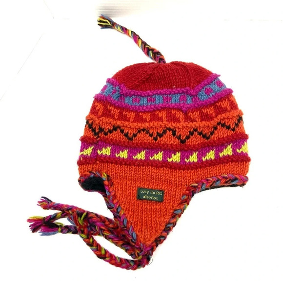 Women’s Lucy Iburg Alpaca Wool Peruvian Hat Colorful Fleece Lined - Picture 1 of 4